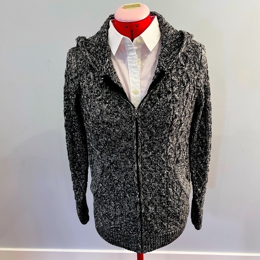 Parisian Collection Handcrafted With Love Zip Up Cable Knit Sweater Pockets S/M